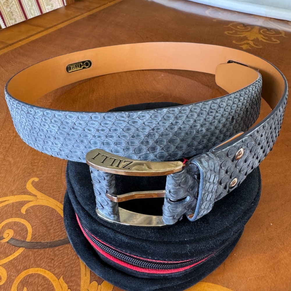 Gray Python Leather Zilli Belt For Men - image 1